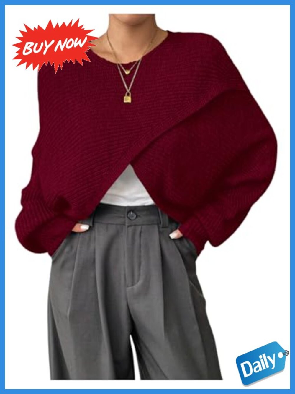 Verdusa Asymmetrical Wrap Sweater Women's Acrylic Old Money Fall Pullover